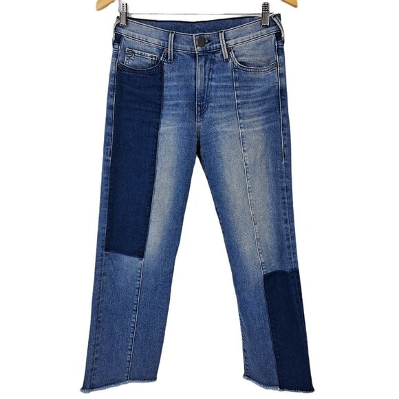 True Religion Stovepipe Patchwork Raw Hem Cropped Jeans Size 27 Boho Colorblock - Picture 1 of 12